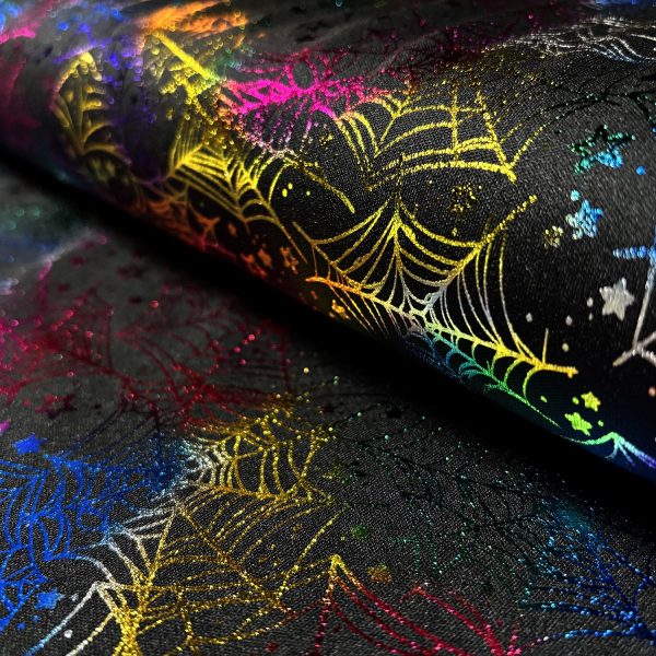 Fasching Polyester Jersey Folienbedruckt Spinnennetz | multicolor