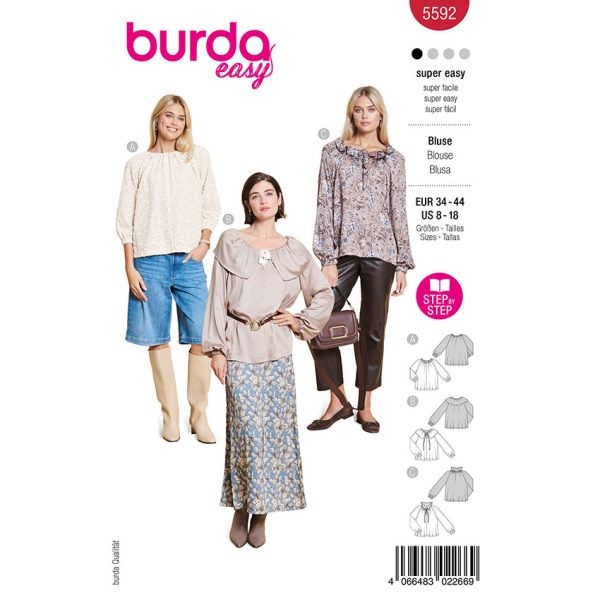 Blusen, Burda 5592 Papierschnittmuster | 34 - 44