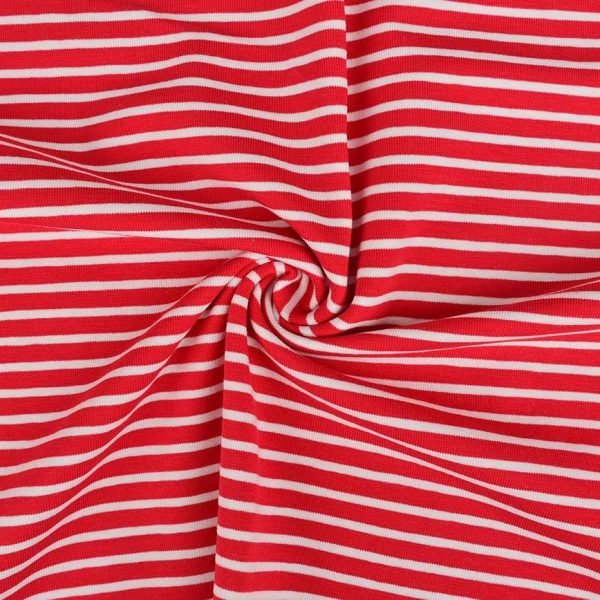 Premium Baumwolljersey Streifen | rot/weiß