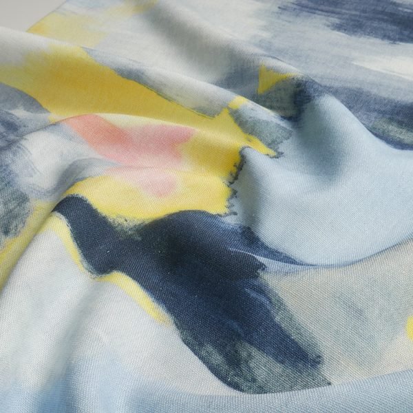 Viskose-Leinen abstraktes Muster | grau/blau/gelb