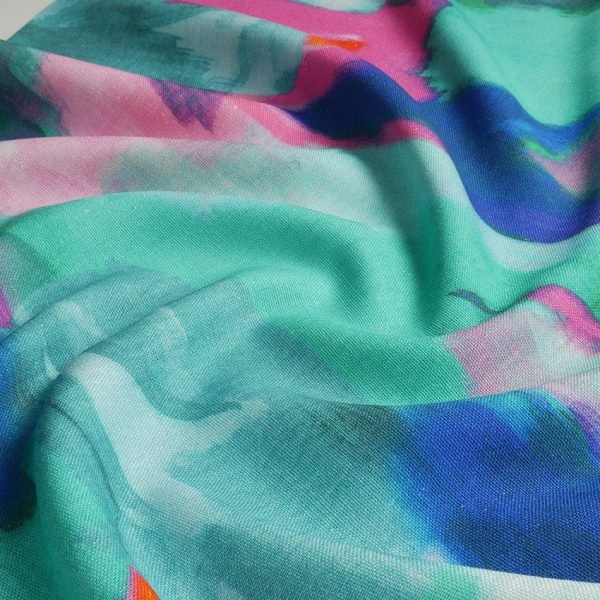 Viskose-Leinen abstraktes Muster | mint/pink/blau