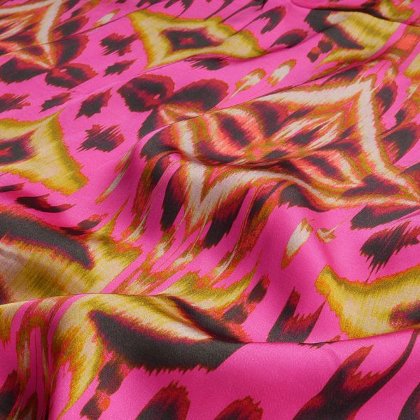 Viskose Satin Ethno Ikat Muster | pink/gelb/schwarz