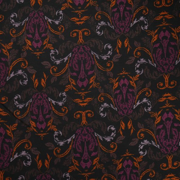 Romanit-Jersey barockes Ornamentmuster | schwarz/bordeaux/orange