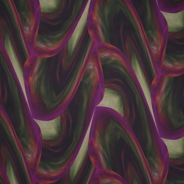 Viskose-Twill abstraktes Wellenmuster | khaki/pink/bordeaux