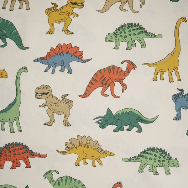 Canvas Dekostoff Halbpanama | bunte Dinosaurier auf wollweiß – für Kinderzimmer, Deko & Accessoires