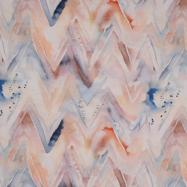 Baumwolljersey Digitaldruck Chevron Aquarell | apricot/hellblau